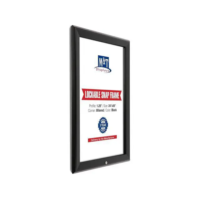 Alt view image 3 of 5 - Lockable Snap Poster Frame 24x36 Inch Black 1.25" Aluminum Profile Front Loading Wall Mounting Picture Photo Document Certificate Sign Holder Mitered Corner Anti Glare Cover (2 pack)