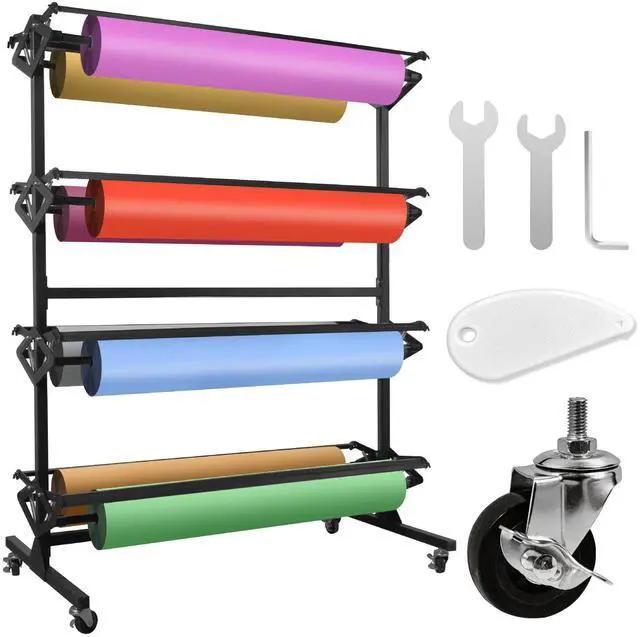 Main image of Large Paper Roll Holder, 8-Roll Rack for 36"x9" Butcher, Craft & Gift Wrap Paper, Heavy-Duty Mobile Paper Roll Dispenser with Cutter for Classroom, Studio & Retail 2p1