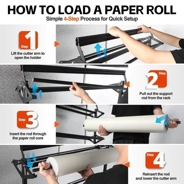 Alt view image 6 of 6 - Large Paper Roll Holder, 8-Roll Rack for 36"x9" Butcher, Craft & Gift Wrap Paper, Heavy-Duty Mobile Paper Roll Dispenser with Cutter for Classroom, Studio & Retail 2p1