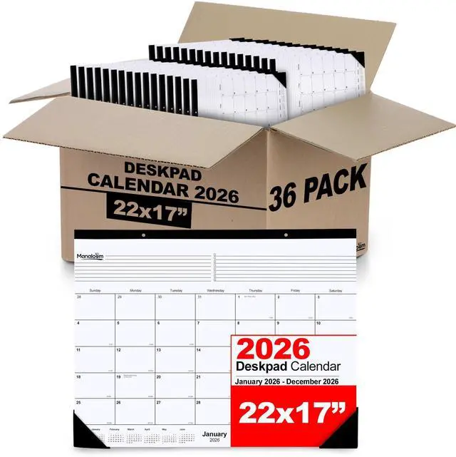 Main image of 2026 Desk Calendar 22x17 Inch - Large Monthly Wall/Desk Pad Calendar with Corner Protectors, Tear-Off Pages, Eyelets for Hanging - January to December 2026 Daily Wall Planner - 36 Pack