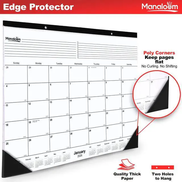 Alt view image 4 of 5 - 2026 Desk Calendar 22x17 Inch - Large Monthly Wall/Desk Pad Calendar with Corner Protectors, Tear-Off Pages, Eyelets for Hanging - January to December 2026 Daily Wall Planner - 36 Pack