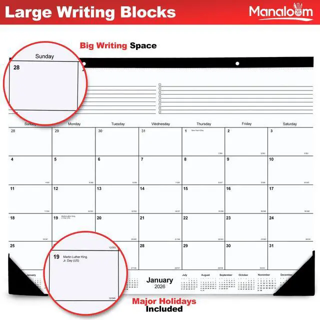 Alt view image 5 of 5 - 2026 Desk Calendar 22x17 Inch - Large Monthly Wall/Desk Pad Calendar with Corner Protectors, Tear-Off Pages, Eyelets for Hanging - January to December 2026 Daily Wall Planner - 36 Pack