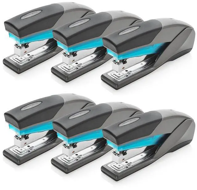 Main image of Stapler, 6 Pack, Desktop Stapler, 25 Sheet Capacity, Optima 25 Reduced Effort, Blue/Gray (S7066404CS)