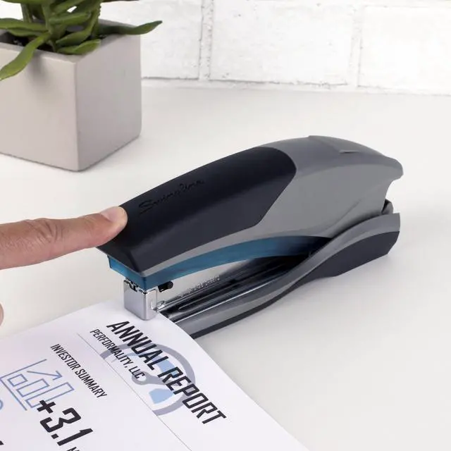 Alt view image 2 of 6 - Stapler, 6 Pack, Desktop Stapler, 25 Sheet Capacity, Optima 25 Reduced Effort, Blue/Gray (S7066404CS)