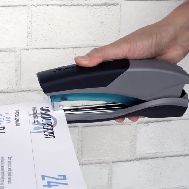 Alt view image 6 of 6 - Stapler, 6 Pack, Desktop Stapler, 25 Sheet Capacity, Optima 25 Reduced Effort, Blue/Gray (S7066404CS)