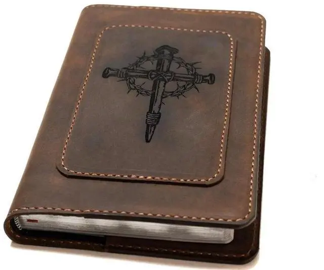 Main image of Real Leather NKJV Large Print Bible. Option to Laser engrave name, initials or logo. Personalized Gift for Wedding, Baptism, Graduation or Birthday. Handmade in the USA