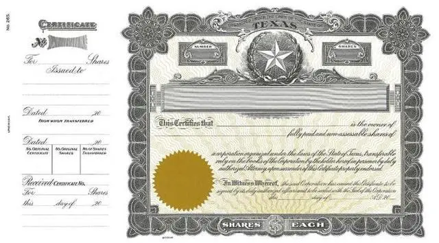 Main image of Goes 265 Texas Stock Certificate, Certificate for Texs, Size 8-1/2" x 15", Printable, Laser or Ink Jet Compatiable (Pack of 100)