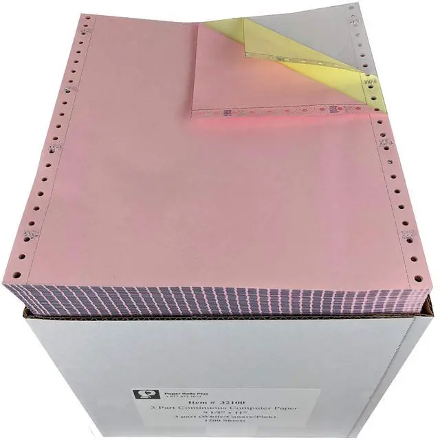Main image of 9.5 x 11-3 part Computer Paper (White/Yellow/Pink) - Continous Feed Dot Matrix Computer Paper - 1,200 sheets