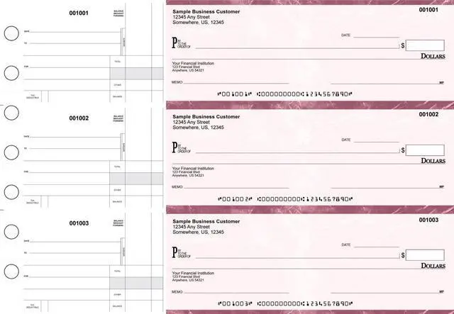 Main image of ABC Manual Checks for Business 3 on a Page with Stub Voucher, Red Checks (250 Checks)