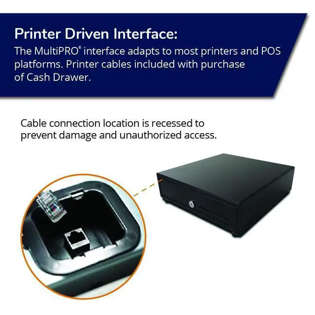 Alt view image 4 of 6 - Standard- Duty 13 Electronic Point of Sale Cash Drawer | Vasario Series VB320-1-BL1313-B27 | with CD-101A Cable | Printer Compatible | Plastic Till with 4 Bill/ 4 Coin Compartments | Black