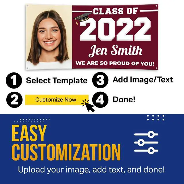 Alt view image 4 of 6 - Custom Graduation Banner by - Class of 2023 Customizable Personalized Celebration Congrats with Photo (5x10)