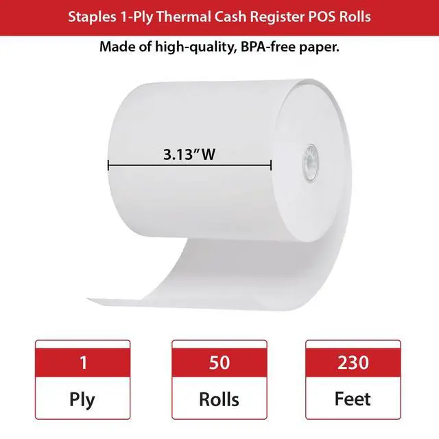 Alt view image 5 of 6 - Thermal Cash Register/POS Rolls, 3 1/8" x 230', BPA Free, for Office, School & Home