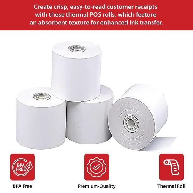 Alt view image 6 of 6 - Thermal Cash Register/POS Rolls, 3 1/8" x 230', BPA Free, for Office, School & Home