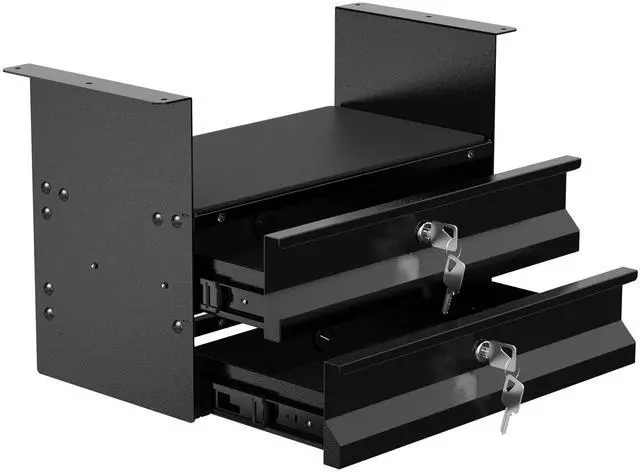 Main image of Under Desk 2-Tier Drawer with Lock, Steel Slide Out Storage Drawer | Under Table Dual Tier Secure Drawer with Cable Management, Undermount Drawer Storage Organizer for Standing Desk, Workstation