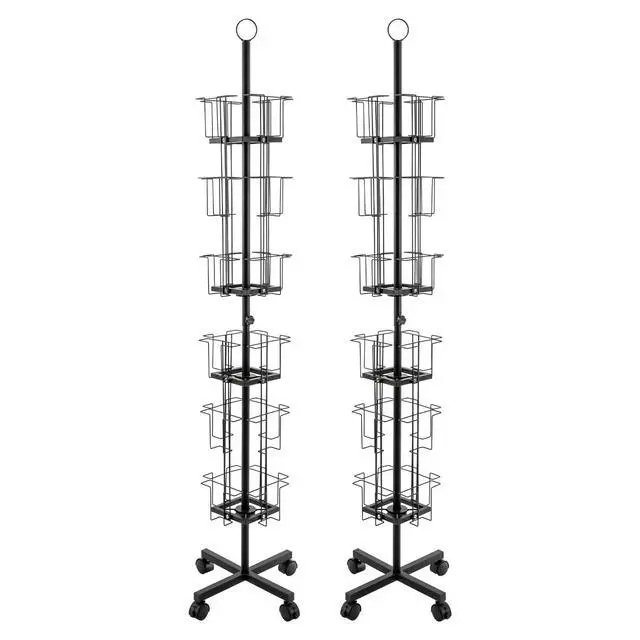 Alt view image 4 of 6 - 2 Pcs Rotating Greeting Card Rack, 24 Pocket 6 Tier Display Stand 360° Rotating Floor Stand Metal Postcard Holder Pocket Rotating Holder w/4 Wheels for Sticker Holiday Gift Card Retail (Black)