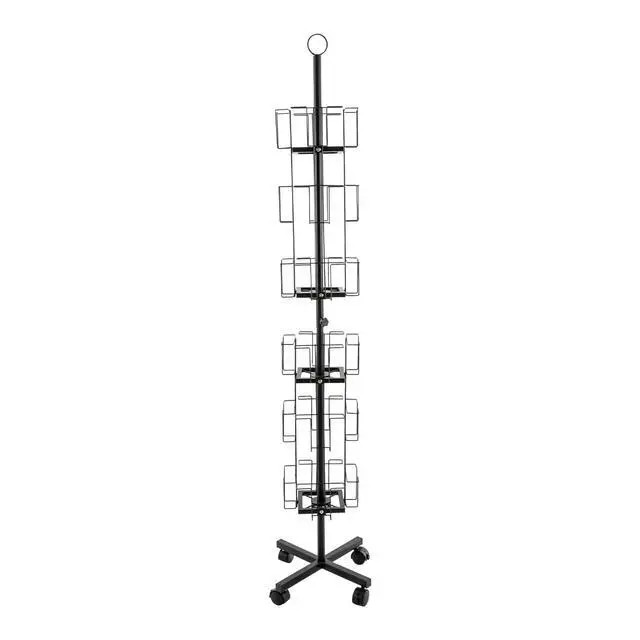 Alt view image 5 of 6 - 2 Pcs Rotating Greeting Card Rack, 24 Pocket 6 Tier Display Stand 360° Rotating Floor Stand Metal Postcard Holder Pocket Rotating Holder w/4 Wheels for Sticker Holiday Gift Card Retail (Black)