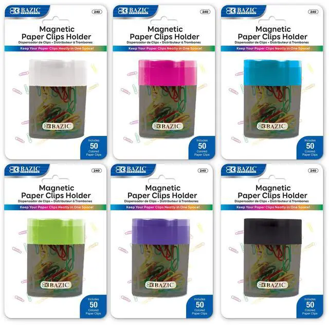 Main image of Magnetic Paper Clip Holder with 50 Color Clips, 144-Case | 50 assorted-color No.1 clips that keeps clips in reach and refillable