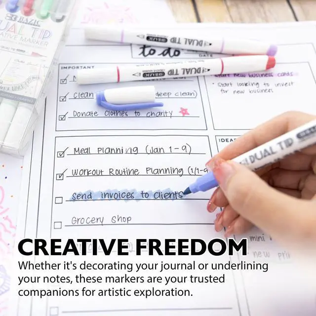 Alt view image 3 of 6 - Dual-Tip Creative Markers, Chisel & Fine, 15 Colors, 12-Case | acid-free, water-resistant, non-toxic, ASTM D-4236, art, lettering