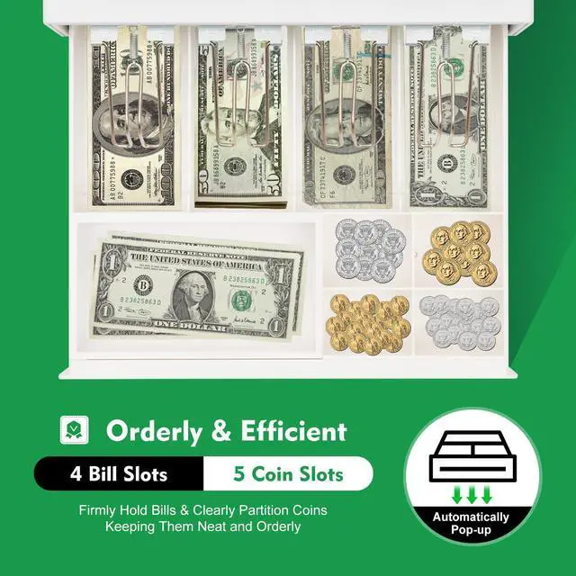 Alt view image 2 of 6 - 47 Keys Cash Register Drawer, 100-240V Cash Register Money Cash Box for Small Businesses Cash Till for Retailers, Supermarkets White Numeric Displa (9-Character LED) Easy-Loading Paper