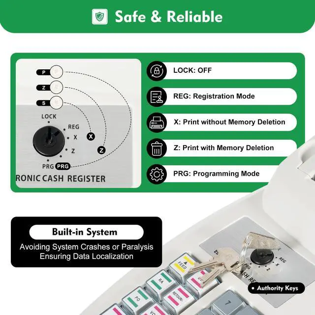 Alt view image 4 of 6 - 47 Keys Cash Register Drawer, 100-240V Cash Register Money Cash Box for Small Businesses Cash Till for Retailers, Supermarkets White Numeric Displa (9-Character LED) Easy-Loading Paper