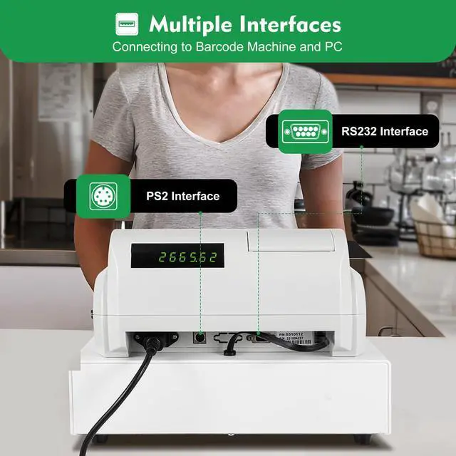 Alt view image 5 of 6 - 47 Keys Cash Register Drawer, 100-240V Cash Register Money Cash Box for Small Businesses Cash Till for Retailers, Supermarkets White Numeric Displa (9-Character LED) Easy-Loading Paper