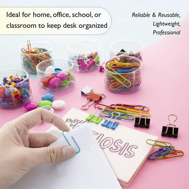 Alt view image 3 of 6 - Office Clips & Pins Set, Push Pins, Clips, Magnets, 12-Case | office clips and pins combo set: 80 push pins, 15 magnetic buttons, 150 paper clips, 24 small binder clips