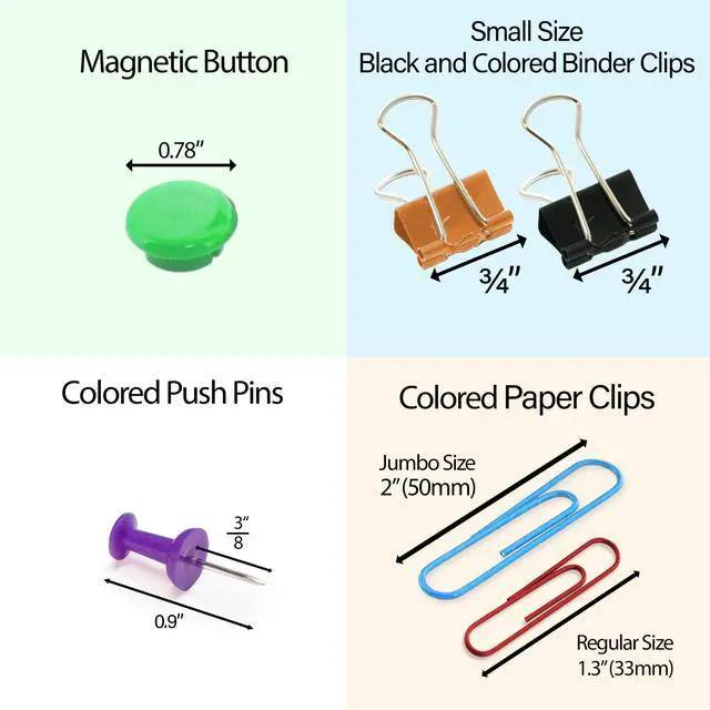 Alt view image 4 of 6 - Office Clips & Pins Set, Push Pins, Clips, Magnets, 12-Case | office clips and pins combo set: 80 push pins, 15 magnetic buttons, 150 paper clips, 24 small binder clips