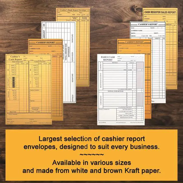 Alt view image 3 of 5 - 2500 Cashier Depot - Cashier's Sales Report Envelope HM305, 4 1/2" x 10 3/8", Sturdy 24lb. Brown Kraft, Gum Flap. Excellent for Sales, Tips, Checks, Vouchers & End-of-Day Cashout Tracking
