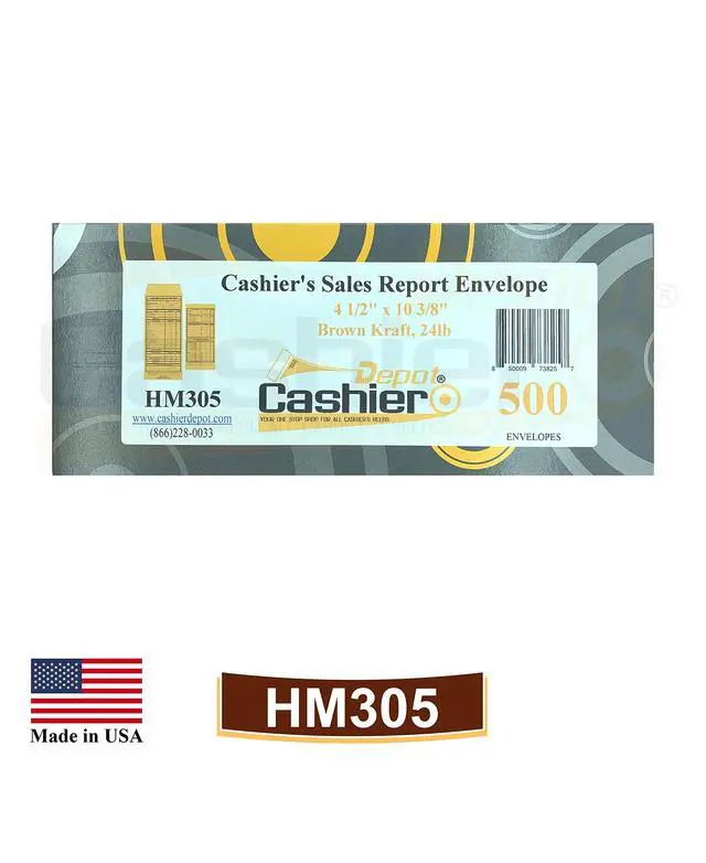 Alt view image 5 of 5 - 2500 Cashier Depot - Cashier's Sales Report Envelope HM305, 4 1/2" x 10 3/8", Sturdy 24lb. Brown Kraft, Gum Flap. Excellent for Sales, Tips, Checks, Vouchers & End-of-Day Cashout Tracking