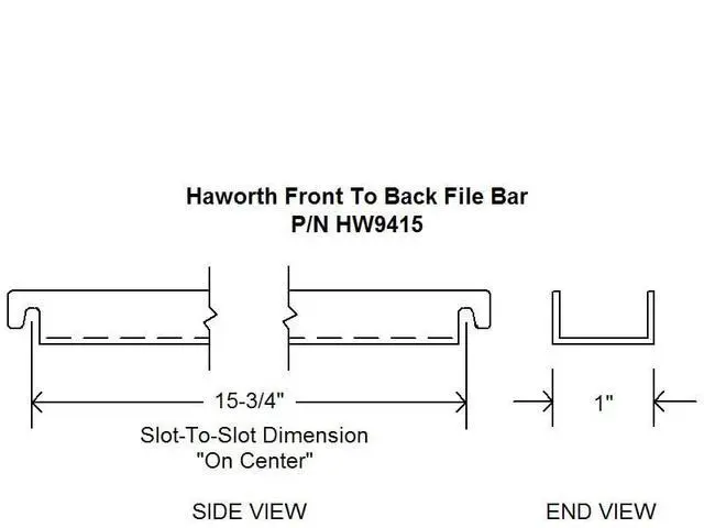 Alt view image 2 of 3 - Haworth Front to Back File Rail for Haworth Cabinets - File Cabinet Metal Rail Insert - Heavy Duty 16 Gauge Steel Bar for Front to Back Filing - 1" x 16-1/4" (10-Pack)