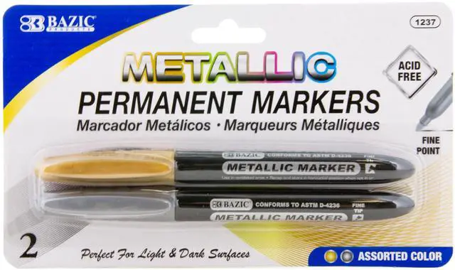 Main image of Silver & Gold Metallic Markers, Fine Tip, 2 Count, 144-Case | metallic markers in silver and gold, non-toxic, ASTM D-4236, Shines on light and dark surfaces