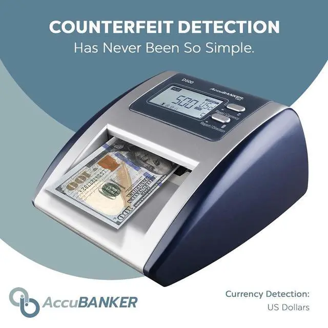 Alt view image 3 of 6 - AccuBANKER D500 5-Point Automatic Counterfeit Bill & Value Money Detector Machine for Suspicious US Dollar Bills. Compact and Reliable, Commercial Grade, UL Listed (Pack of 2)