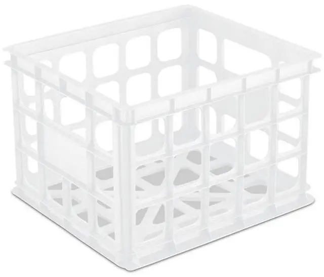 Main image of Storage Crate, Stackable Plastic Bin Open Basket with Handles, Organize Home, Garage, Office, School, White, 18-Pack