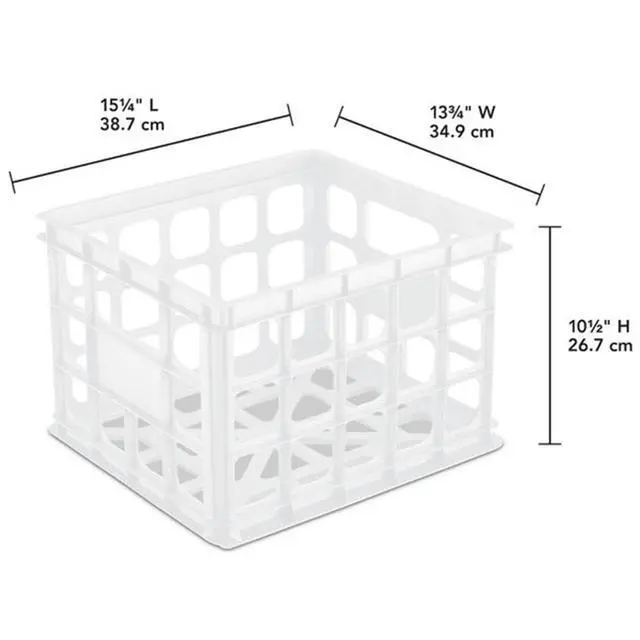 Alt view image 2 of 4 - Storage Crate, Stackable Plastic Bin Open Basket with Handles, Organize Home, Garage, Office, School, White, 18-Pack