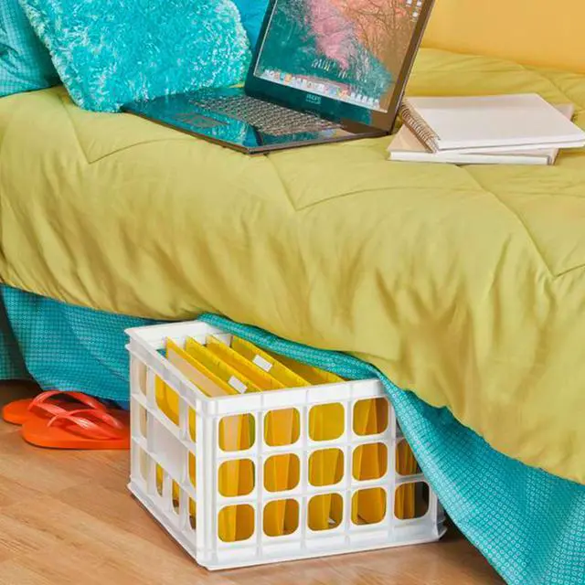 Alt view image 3 of 4 - Storage Crate, Stackable Plastic Bin Open Basket with Handles, Organize Home, Garage, Office, School, White, 18-Pack