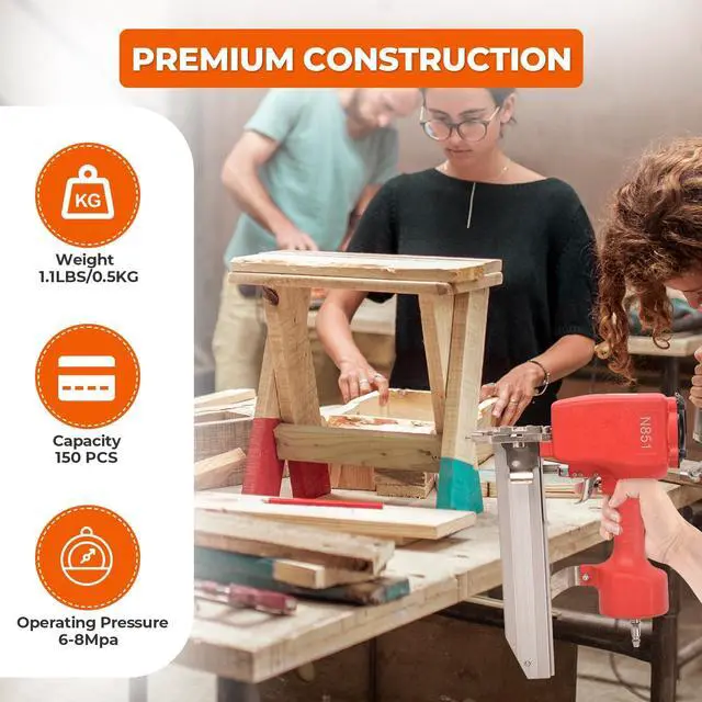 Alt view image 2 of 6 - Pneumatic Nail Gun, 2 in 1 Brad Nailer Staple Gun Fires N851 16 Gauge 7/16-Inch Medium Crown 1-Inch to 2-Inch Nails Staples for Carpentry, DIY, Woodworking