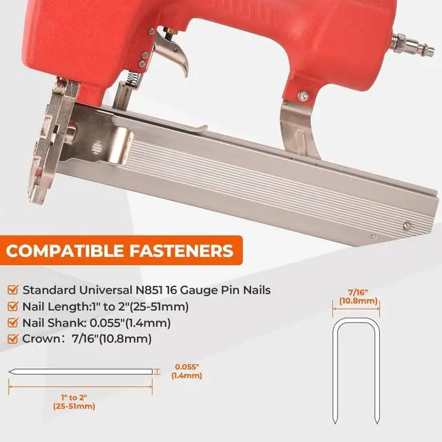 Alt view image 3 of 6 - Pneumatic Nail Gun, 2 in 1 Brad Nailer Staple Gun Fires N851 16 Gauge 7/16-Inch Medium Crown 1-Inch to 2-Inch Nails Staples for Carpentry, DIY, Woodworking