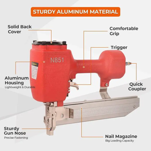 Alt view image 5 of 6 - Pneumatic Nail Gun, 2 in 1 Brad Nailer Staple Gun Fires N851 16 Gauge 7/16-Inch Medium Crown 1-Inch to 2-Inch Nails Staples for Carpentry, DIY, Woodworking