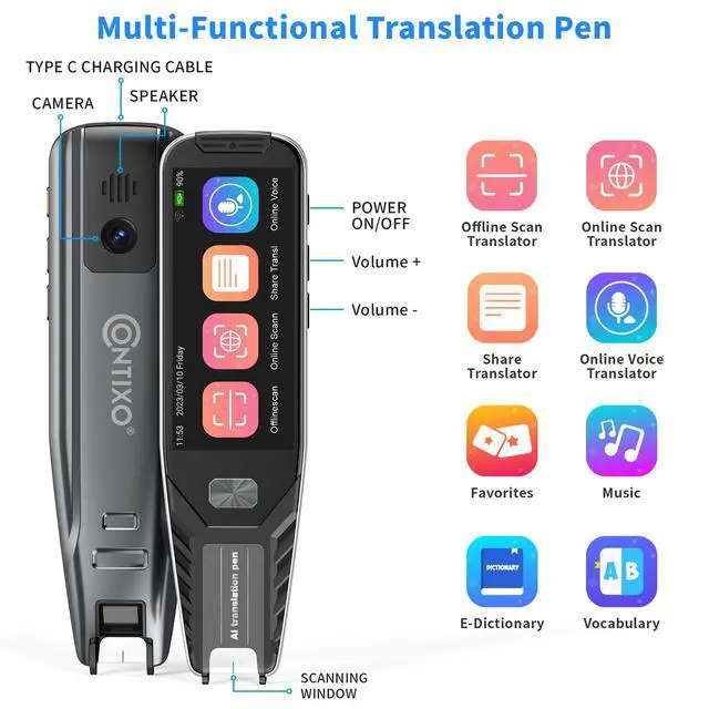 Alt view image 2 of 6 - P1 Smart Scanning Travel Translator Pen Device w/ 3.5" Touch Screen Translates Up to 134 Languages Online Voice, OCR Photo 5MP Camera, and Recording Features