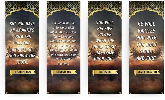 Main image of Church Banners for Sanctuary Wall with Bible Scripture Verses Set of 4 2x5ft Fade Resistant Vinyl Christian Worship, Praise, Welcome Religious Decoration Flags for Church Anniversary & Christmas Event