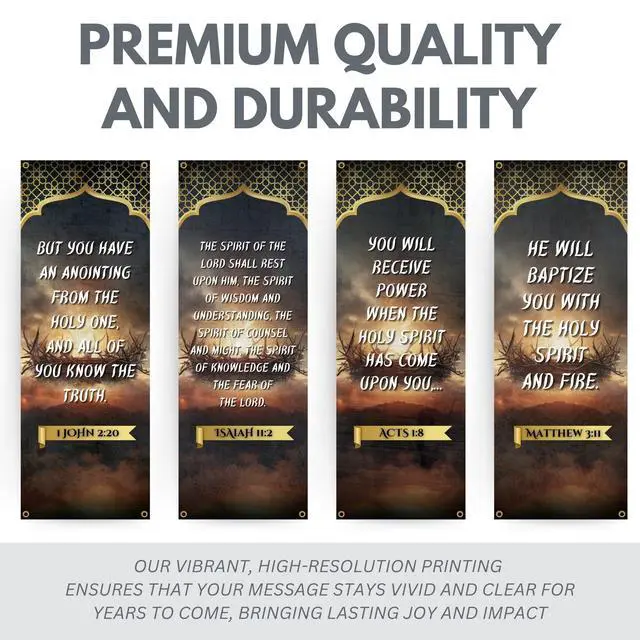 Alt view image 3 of 6 - Church Banners for Sanctuary Wall with Bible Scripture Verses Set of 4 2x5ft Fade Resistant Vinyl Christian Worship, Praise, Welcome Religious Decoration Flags for Church Anniversary & Christmas Event