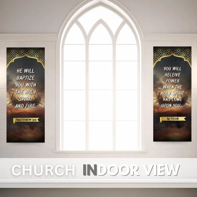 Alt view image 4 of 6 - Church Banners for Sanctuary Wall with Bible Scripture Verses Set of 4 2x5ft Fade Resistant Vinyl Christian Worship, Praise, Welcome Religious Decoration Flags for Church Anniversary & Christmas Event