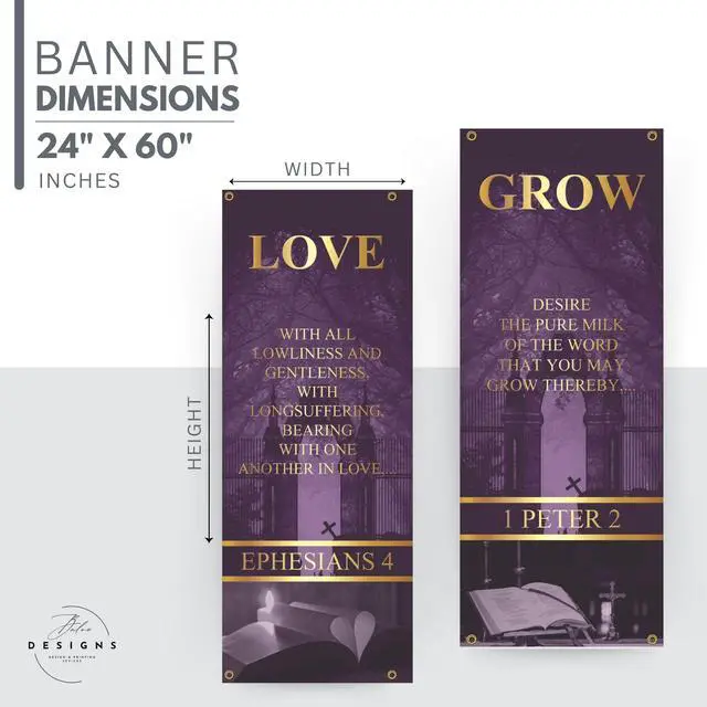Alt view image 5 of 6 - Church Banners for Sanctuary Wall with Bible Scripture Verses Set of 4 2x5ft Fade Resistant Vinyl Christian Worship, Praise, Welcome Religious Decoration Flags for Church Anniversary & Christmas Event