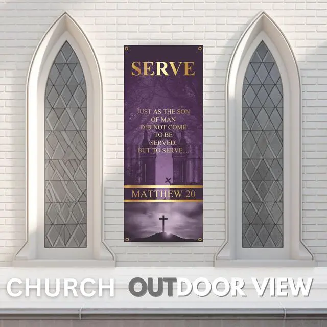 Alt view image 6 of 6 - Church Banners for Sanctuary Wall with Bible Scripture Verses Set of 4 2x5ft Fade Resistant Vinyl Christian Worship, Praise, Welcome Religious Decoration Flags for Church Anniversary & Christmas Event