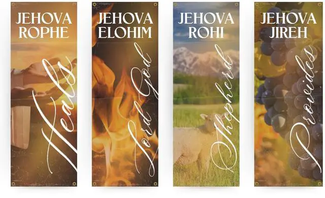 Main image of Church Banners for Sanctuary Wall with Bible Scripture Verses Set of 4 2x5ft Fade Resistant Vinyl Christian Worship, Praise, Welcome Religious Decoration Flags for Church Anniversary & Christmas Event