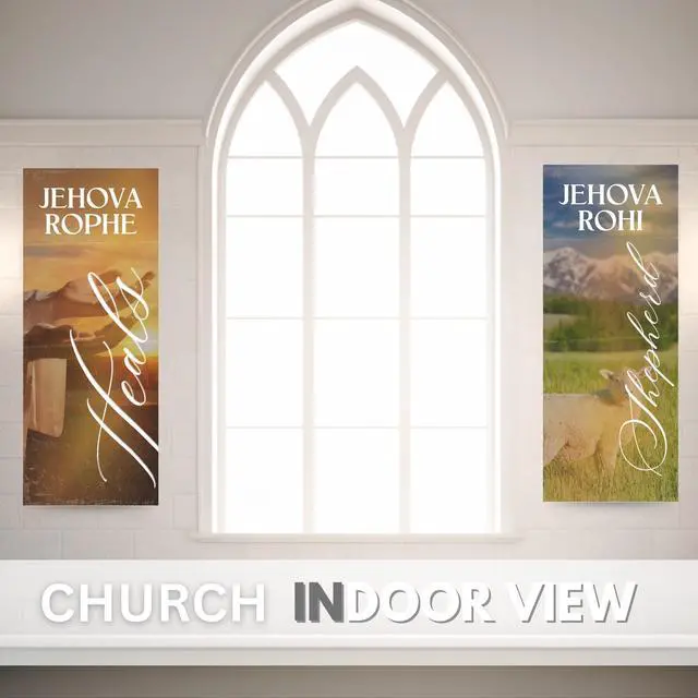 Alt view image 4 of 4 - Church Banners for Sanctuary Wall with Bible Scripture Verses Set of 4 2x5ft Fade Resistant Vinyl Christian Worship, Praise, Welcome Religious Decoration Flags for Church Anniversary & Christmas Event