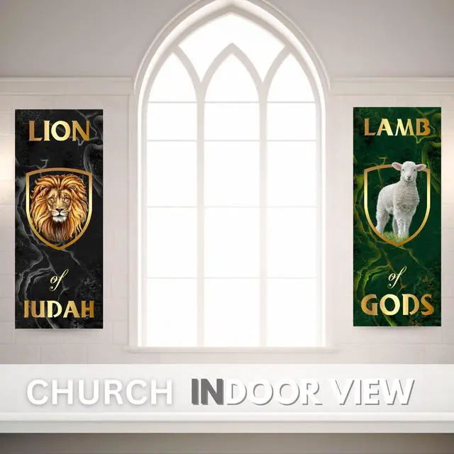 Alt view image 4 of 6 - Church Banners for Sanctuary Wall with Bible Scripture Verses Set of 4 2x5ft Fade Resistant Vinyl Christian Worship, Praise, Welcome Religious Decoration Flags for Church Anniversary & Christmas Event
