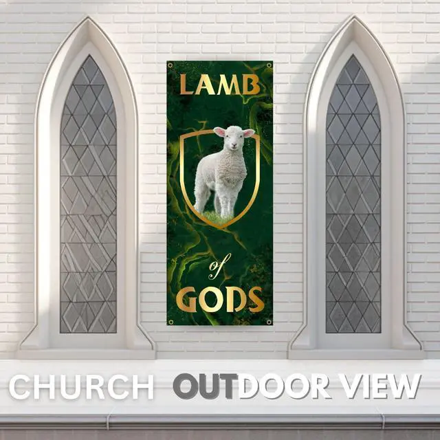 Alt view image 6 of 6 - Church Banners for Sanctuary Wall with Bible Scripture Verses Set of 4 2x5ft Fade Resistant Vinyl Christian Worship, Praise, Welcome Religious Decoration Flags for Church Anniversary & Christmas Event