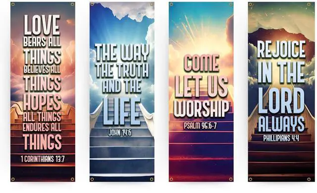 Main image of Church Banners with Scripture - Church Banners For Sanctuary Wall Worship - Welcome Religious Praise Hanging Signs Decorations For Church - Sets of Christian Flexible Banner Patterns Designs - 4 PC