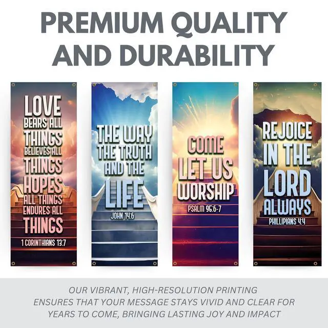 Alt view image 3 of 6 - Church Banners with Scripture - Church Banners For Sanctuary Wall Worship - Welcome Religious Praise Hanging Signs Decorations For Church - Sets of Christian Flexible Banner Patterns Designs - 4 PC
